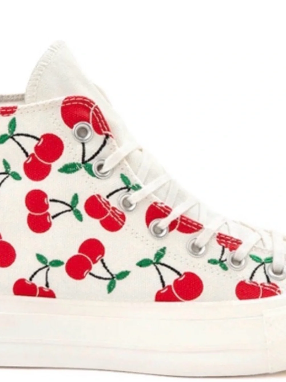 Converse Kids High Top Sneakers in White with Red Cherry Print